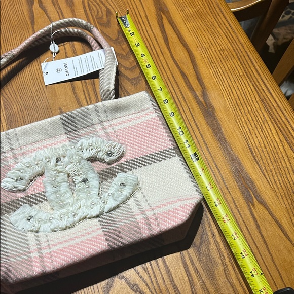 Chanel Beige/Pink/Off White/Gray Snall Plaid Monogrammed Tote - VIP - Picture 10 of 12